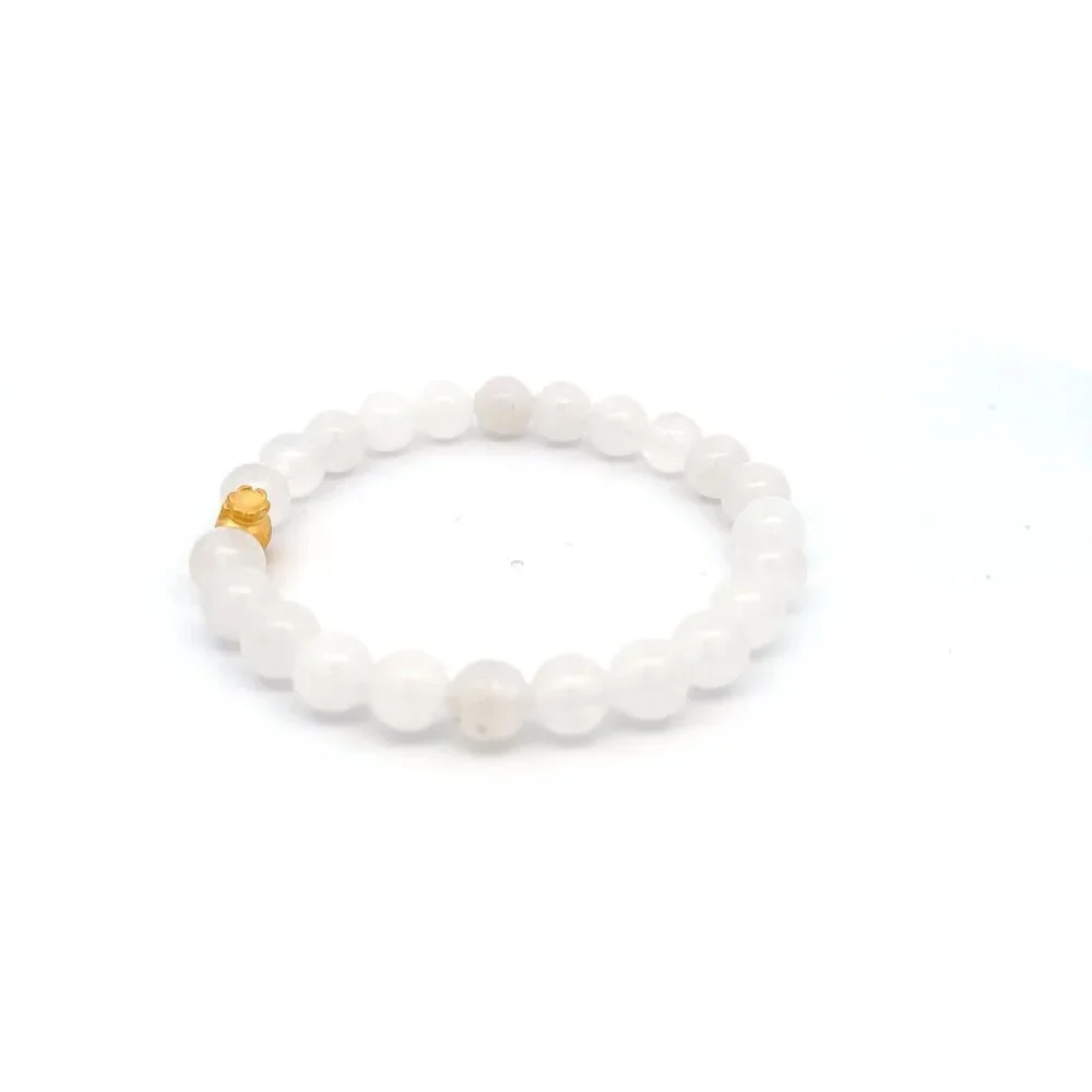 24K Gold Money Bag Lucky Charm Bracelet Gemstone Natural White Jade 8mm Size 7" - Picture 3 of 5